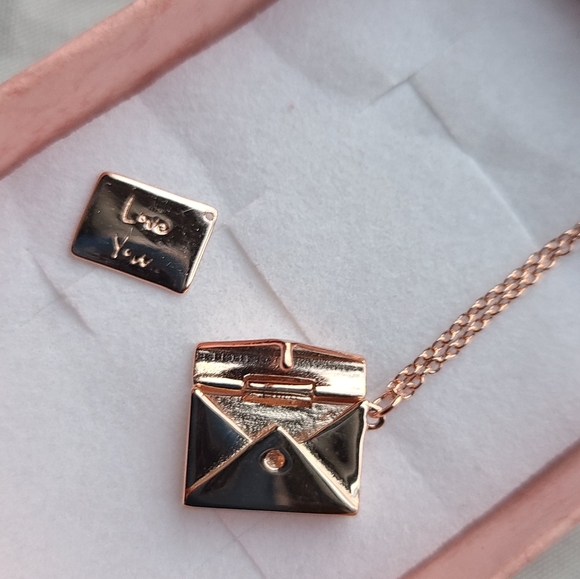 Jewelry - Rose Gold cute envelope necklace love note 16in